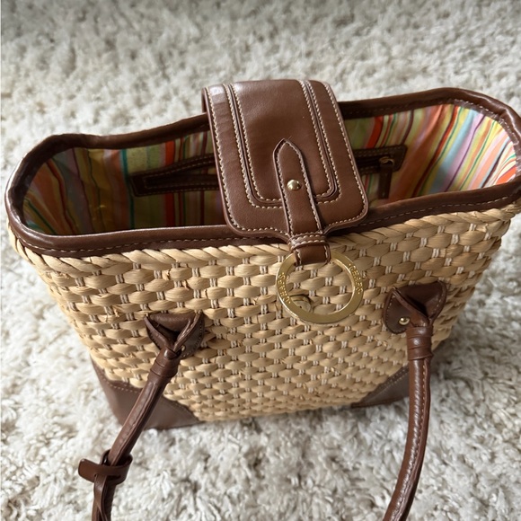 Chaps Woven Tote with Brown Designer Buckle Cute Beautiful Bag with Accents - Picture 4 of 6